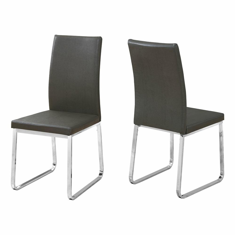 2Pcs Grey Leather-Look Chrome Dining Chair Dining Chairs