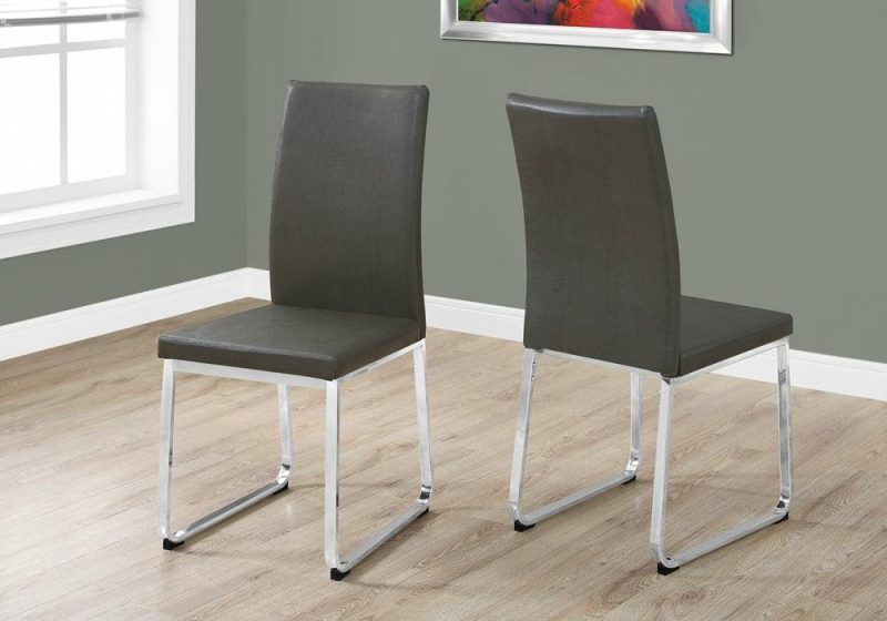 2Pcs Grey Leather-Look Chrome Dining Chair Dining Chairs