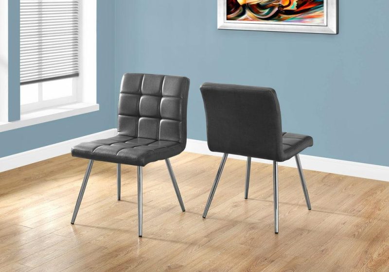 2Pcs Grey Leather-Look Chrome Dining Chair Dining Chairs