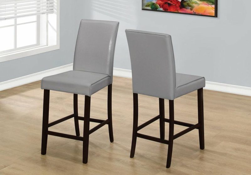 2Pcs Grey Leather-Look Counter Height Dining Chair Dining Chairs