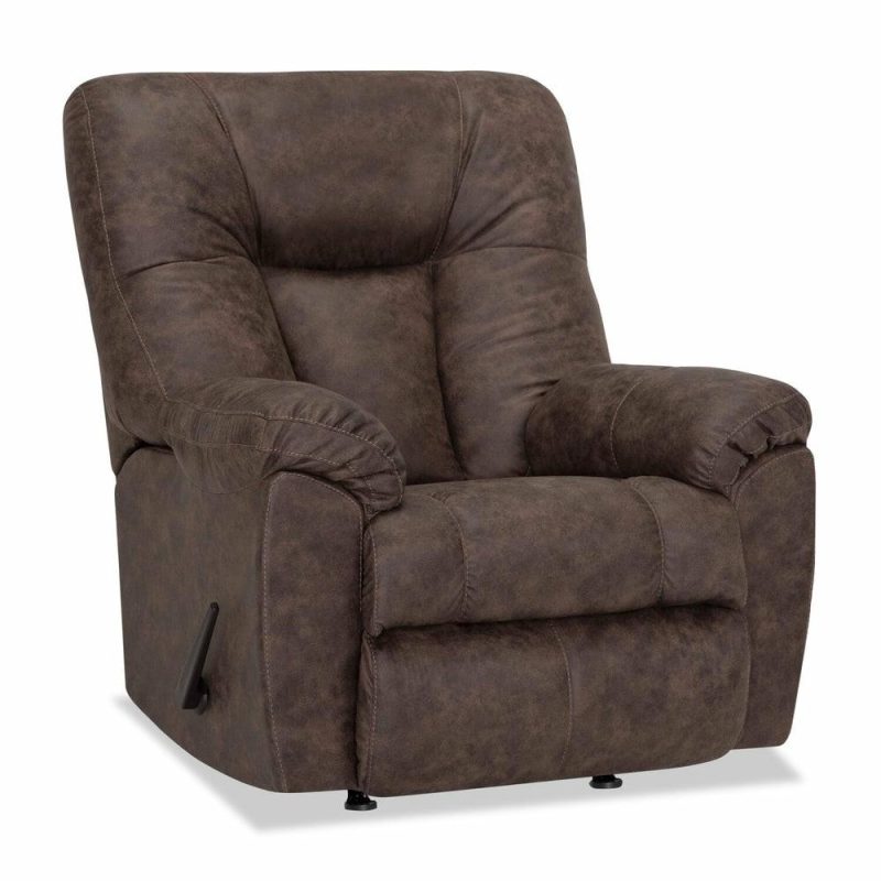 35.5″ Ranger Coffee Brown Leather-Look Fabric Rocker Reclining Chair Accent Chairs