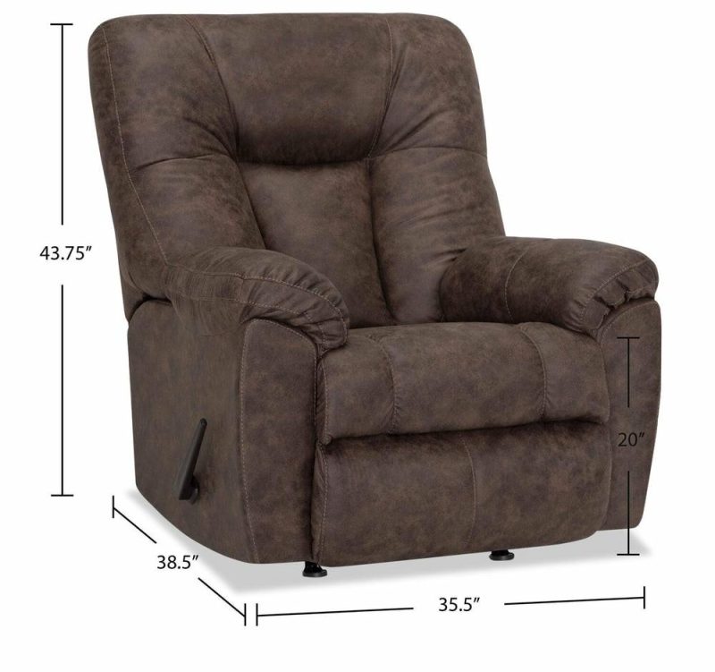 35.5″ Ranger Coffee Brown Leather-Look Fabric Rocker Reclining Chair Accent Chairs