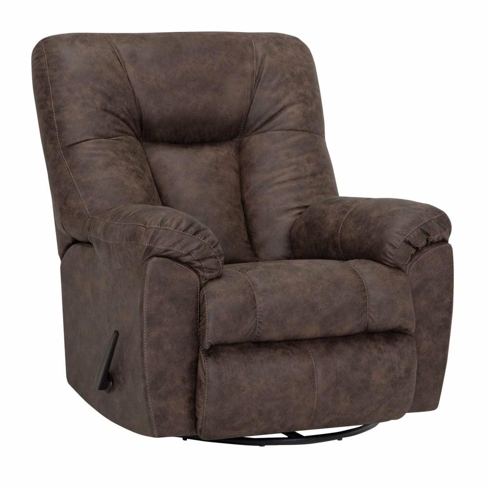 35.5″ Ranger Coffee Brown Leather-Look Fabric Swivel Rocker Reclining Chair Accent Chairs