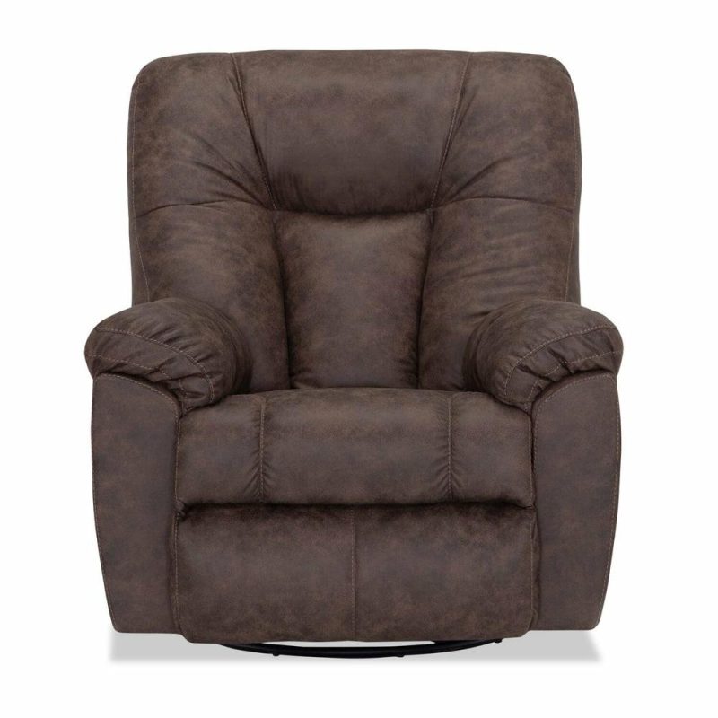 35.5″ Ranger Coffee Brown Leather-Look Fabric Swivel Rocker Reclining Chair Accent Chairs