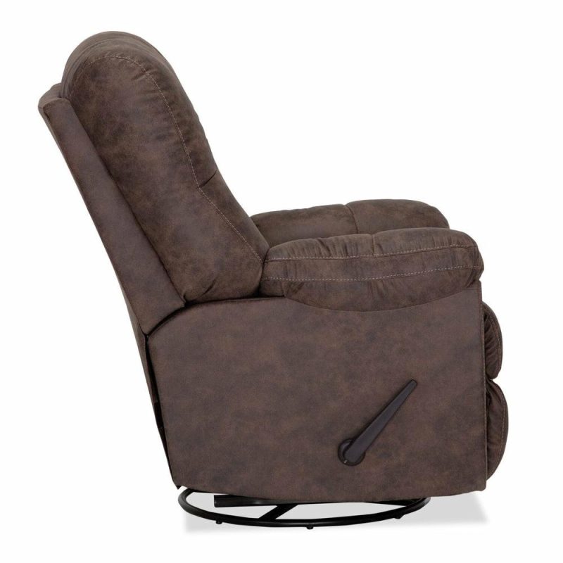 35.5″ Ranger Coffee Brown Leather-Look Fabric Swivel Rocker Reclining Chair Accent Chairs