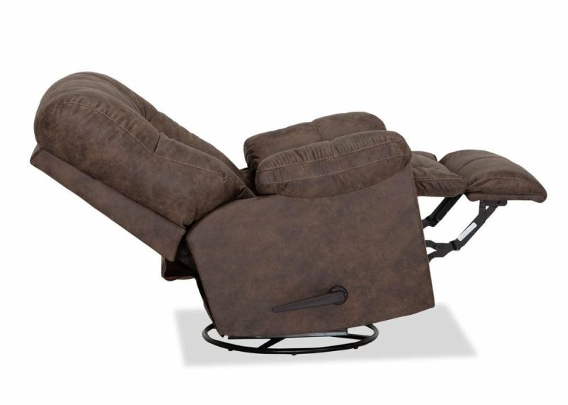 35.5″ Ranger Coffee Brown Leather-Look Fabric Swivel Rocker Reclining Chair Accent Chairs