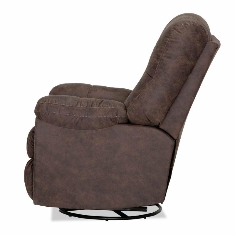 35.5″ Ranger Coffee Brown Leather-Look Fabric Swivel Rocker Reclining Chair Accent Chairs