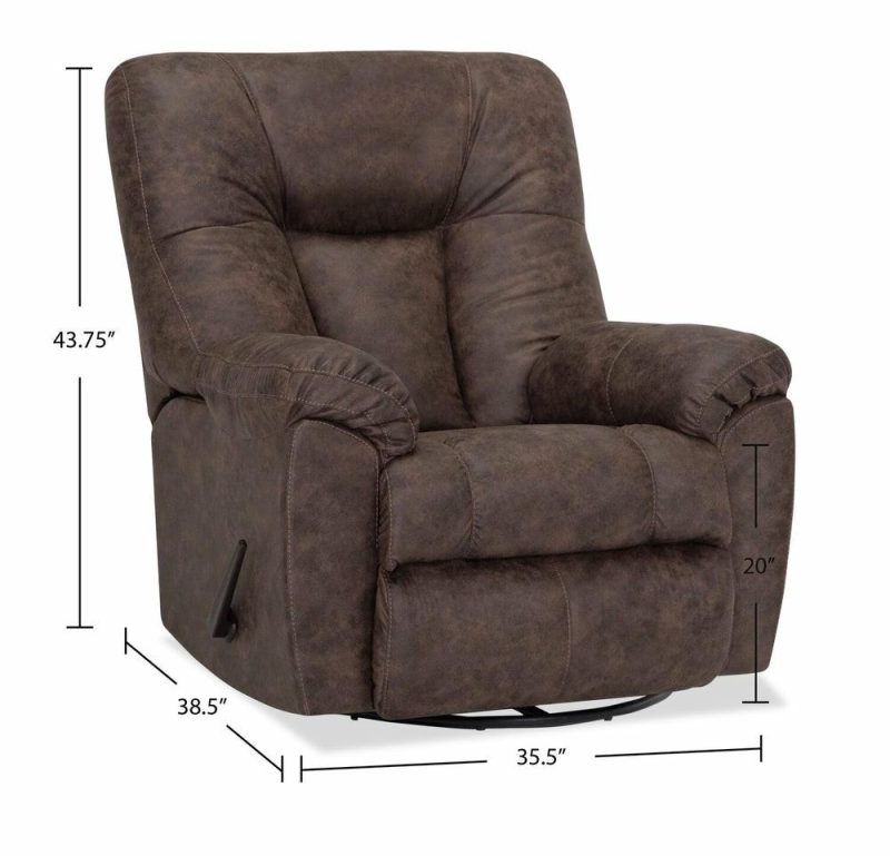 35.5″ Ranger Coffee Brown Leather-Look Fabric Swivel Rocker Reclining Chair Accent Chairs