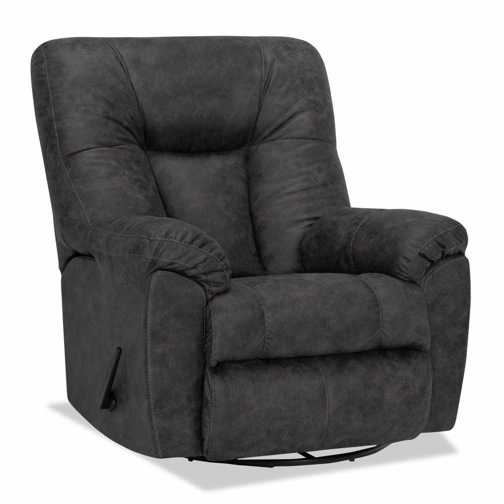 35.5″ Ranger Slate Grey Leather-Look Fabric Swivel Rocker Reclining Chair Furniture