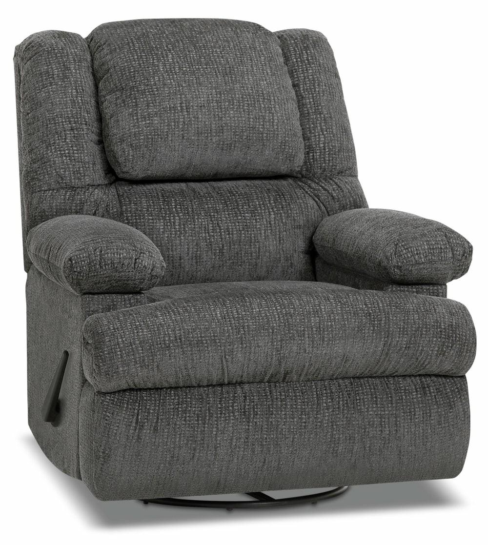 38″ Atlantic Graphite Grey Chenille Fabric Swivel Rocker Reclining Chair With Storage Arms Furniture