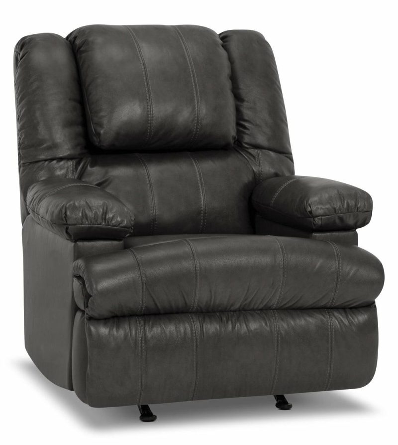 38″ Weston Granite Grey Genuine Leather Massage Power Reclining Chair With Storage Arms And Fridge Accent Chairs