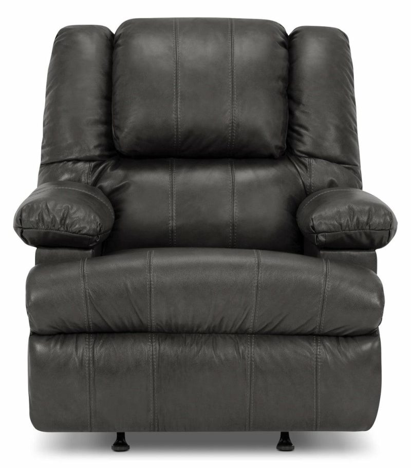 38″ Weston Granite Grey Genuine Leather Massage Power Reclining Chair With Storage Arms And Fridge Accent Chairs