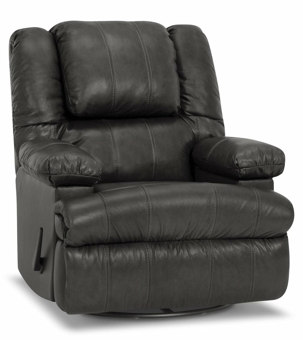 38″ Weston Granite Grey Genuine Leather Swivel Rocker Reclining Chair With Storage Arms Furniture