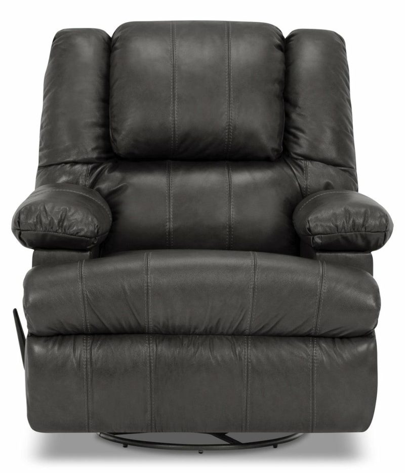 38″ Weston Granite Grey Genuine Leather Swivel Rocker Reclining Chair With Storage Arms Furniture