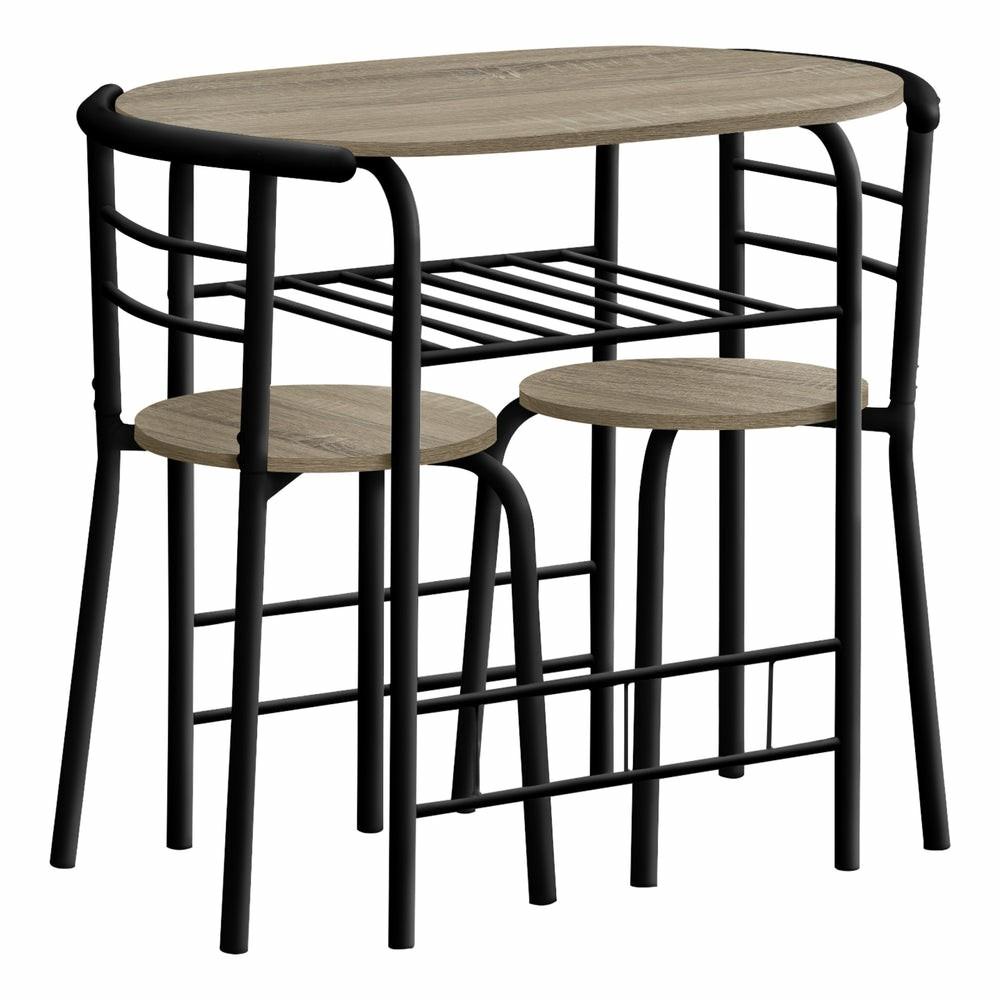 3Pcs Dark Taupe Top Black Metal Dining Set Dining Room