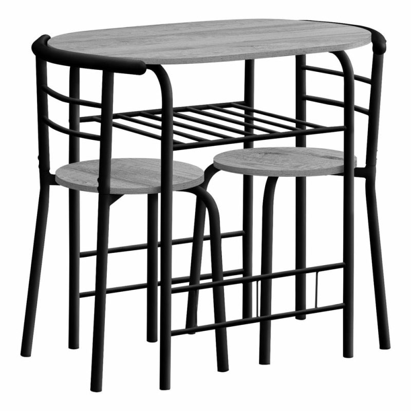 3Pcs Grey Top Black Metal Dining Set Dining Room