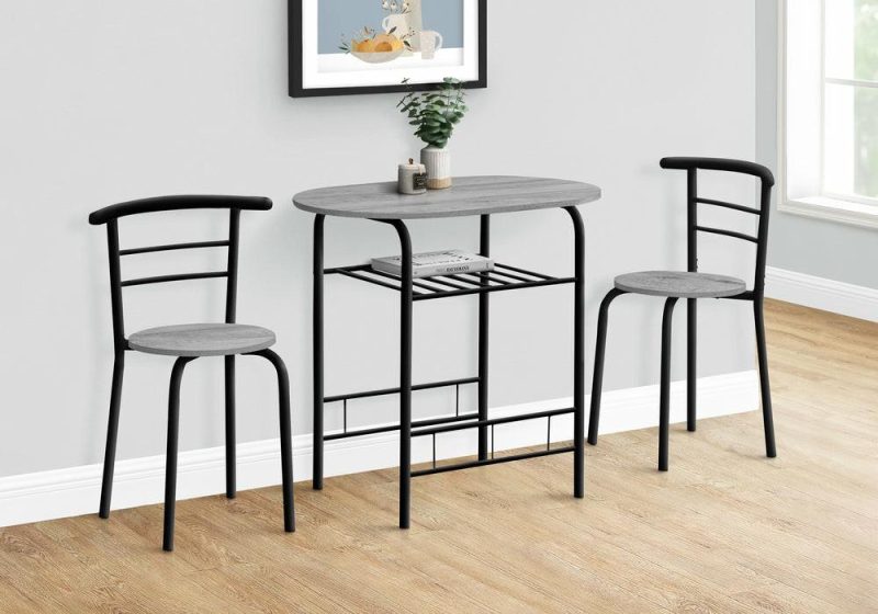 3Pcs Grey Top Black Metal Dining Set Dining Room