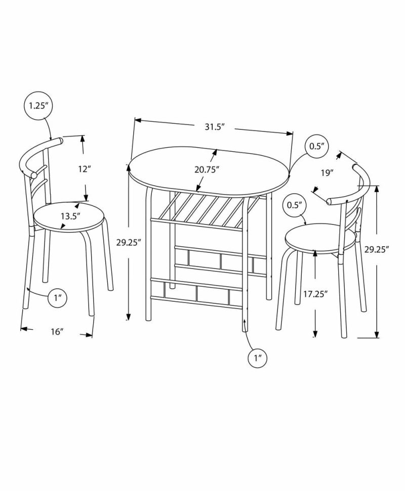 3Pcs Natural Top White Metal Dining Set Dining Room