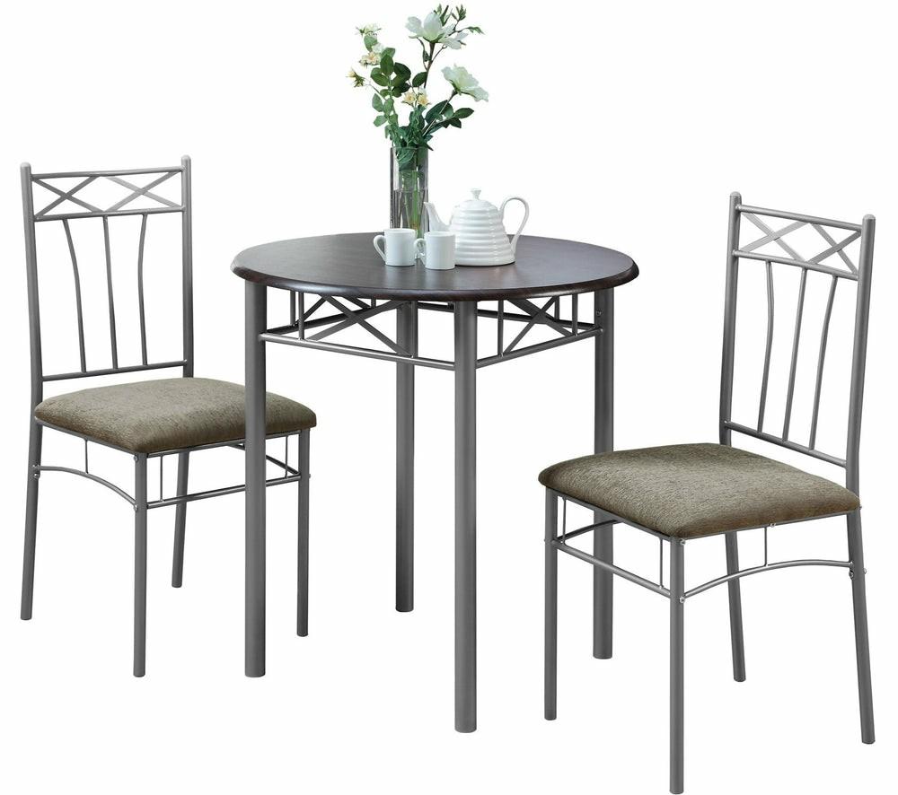 3Pcs Set Espresso Silver Metal Dining Set Dining Room