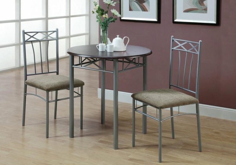 3Pcs Set Espresso Silver Metal Dining Set Dining Room