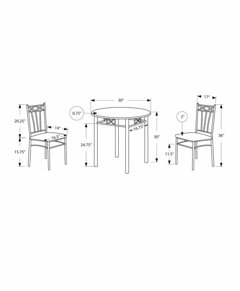 3Pcs Set Espresso Silver Metal Dining Set Dining Room