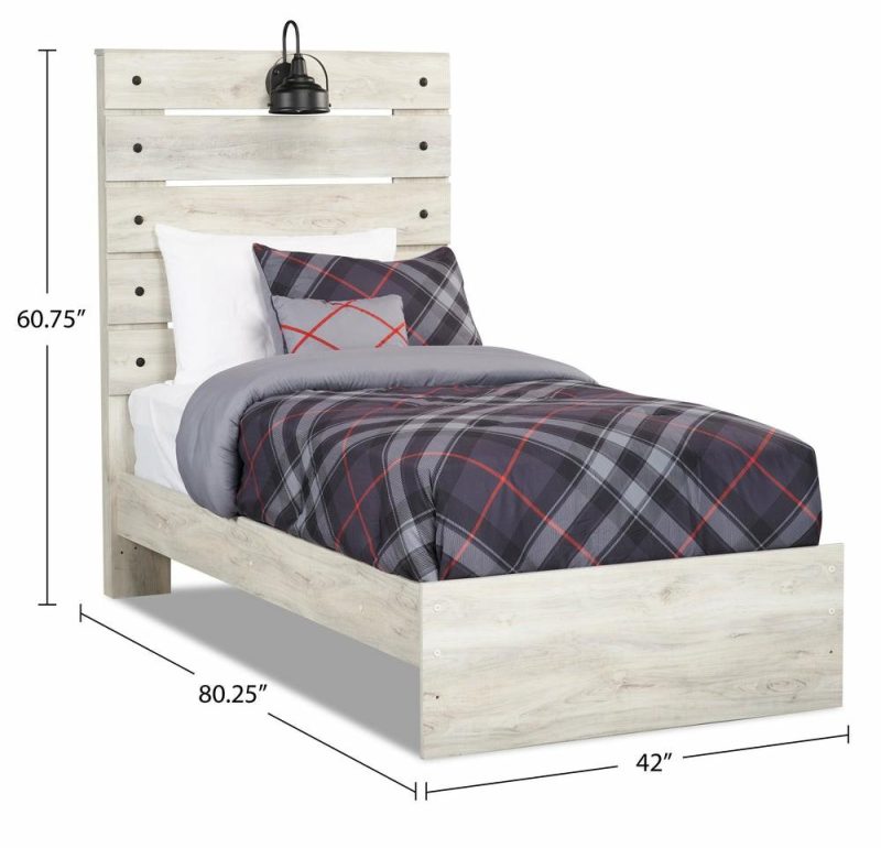 Abby Panel Bed With Headboard & Frame For Kids, Led, Usb, White – Twin Size Bedroom