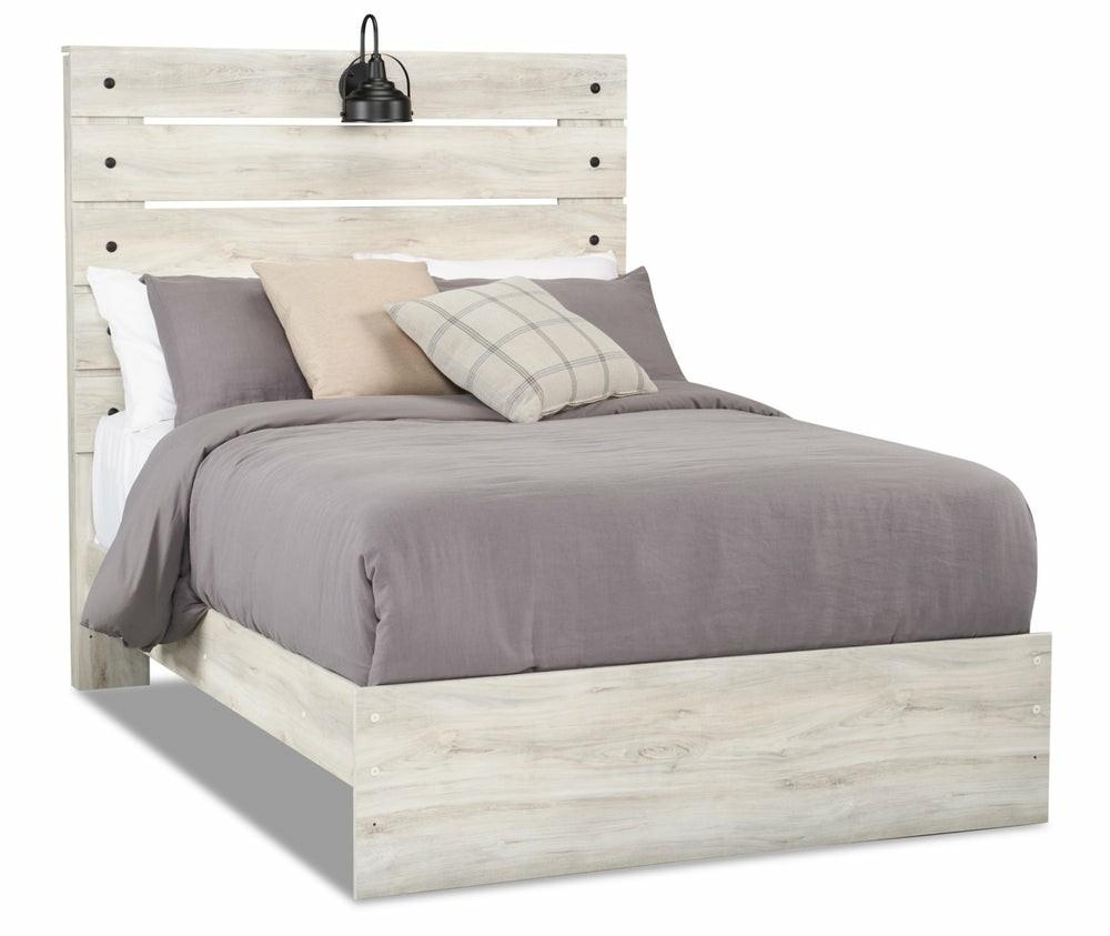 Abby Panel Bed With Headboard & Frame, Led, Usb, White – Full Size Bedroom