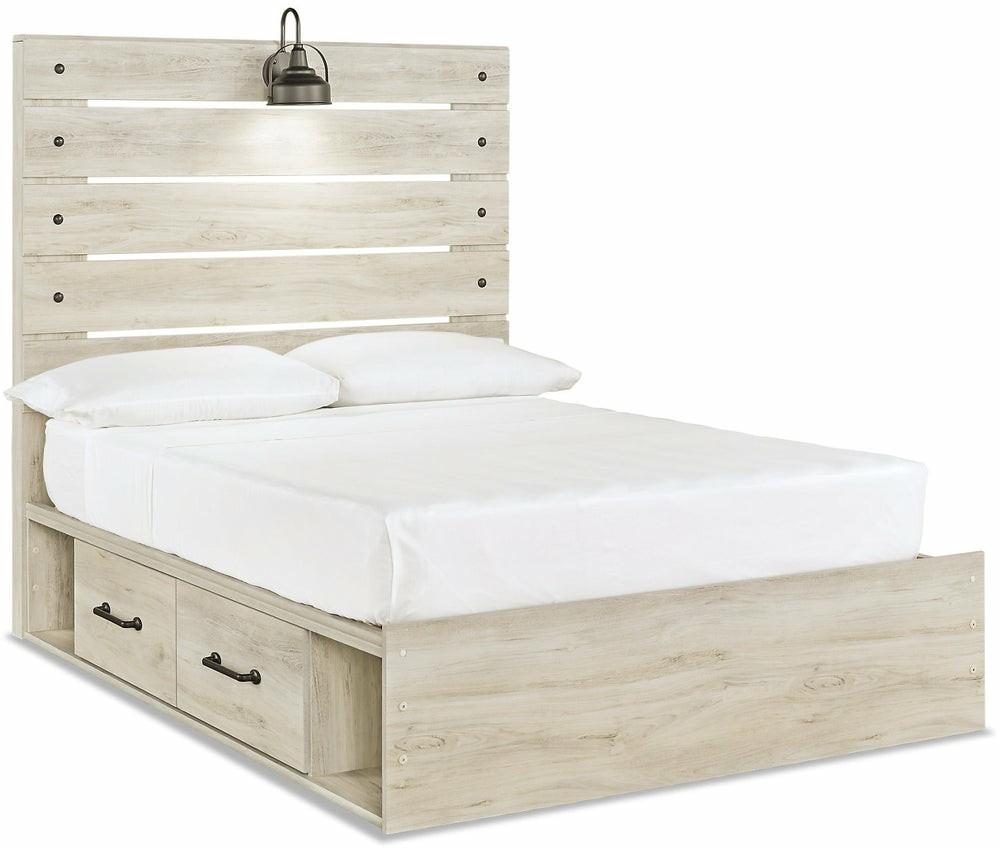 Abby Platform Side Storage Bed With Led Light & Usb Ports, White – Full Size Bedroom