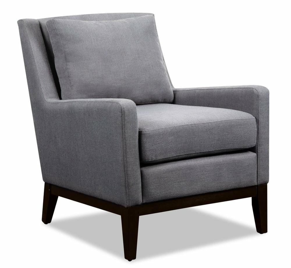 Adel 28.5″ Dark Grey Linen-Look Fabric Accent Chair With Wood Base Accent Chairs