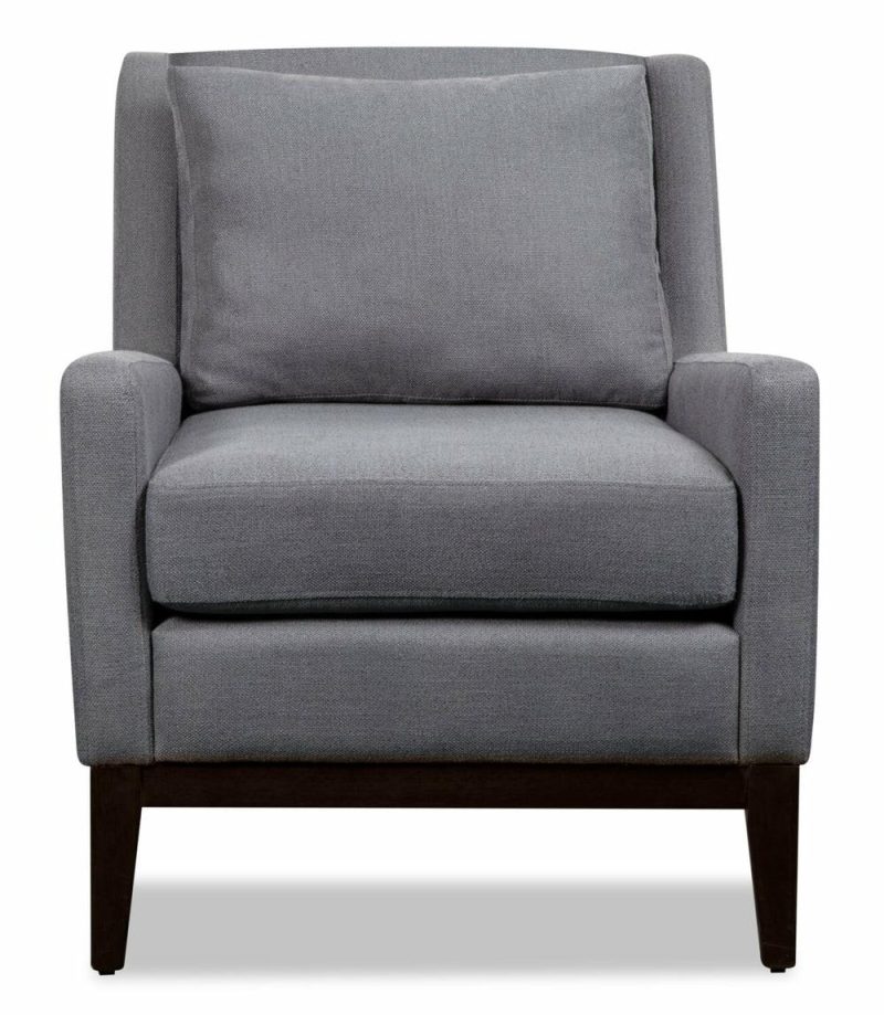 Adel 28.5″ Dark Grey Linen-Look Fabric Accent Chair With Wood Base Accent Chairs