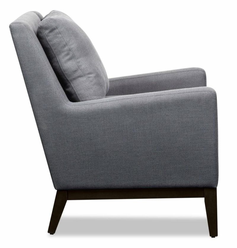 Adel 28.5″ Dark Grey Linen-Look Fabric Accent Chair With Wood Base Accent Chairs