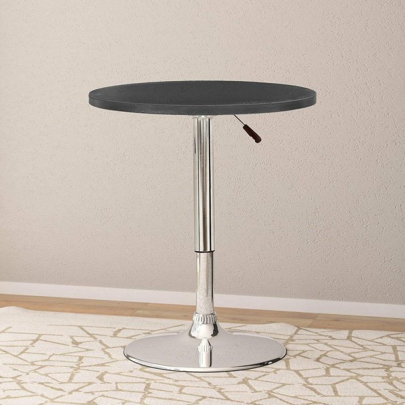 Adjustable Bar-Height Lift Table, Metal, 23.5″W Round – Black Dining Room