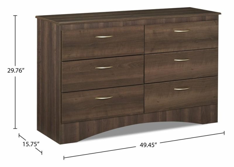 Aida Bedroom 6-Drawer Dresser, 49.5″W X 29.8″H, Made In Canada – Brown Bedroom