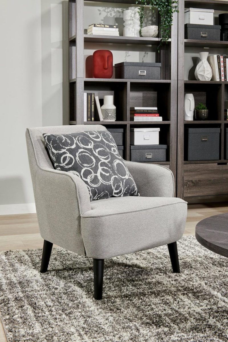 Aimy 28″ Light Grey Linen Look Fabric Accent Chair With Cylindrical Wood Legs Accent Chairs