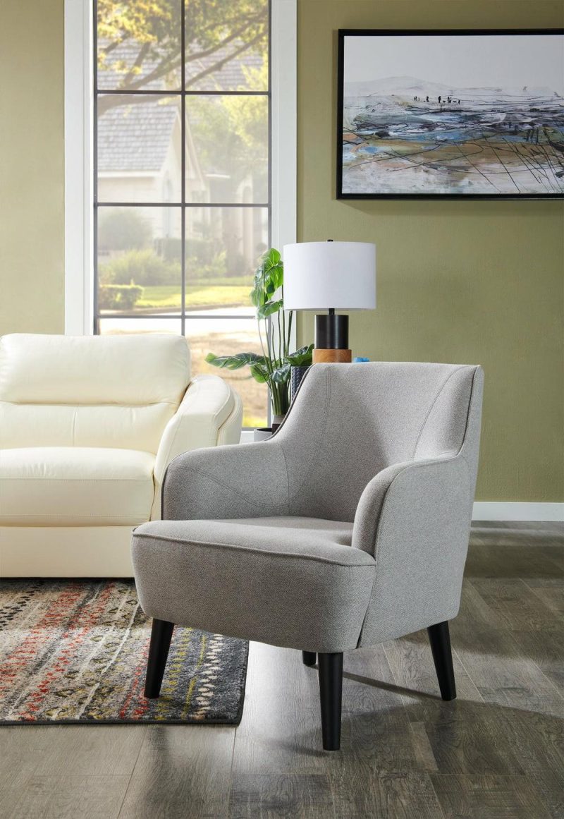 Aimy 28″ Light Grey Linen Look Fabric Accent Chair With Cylindrical Wood Legs Accent Chairs