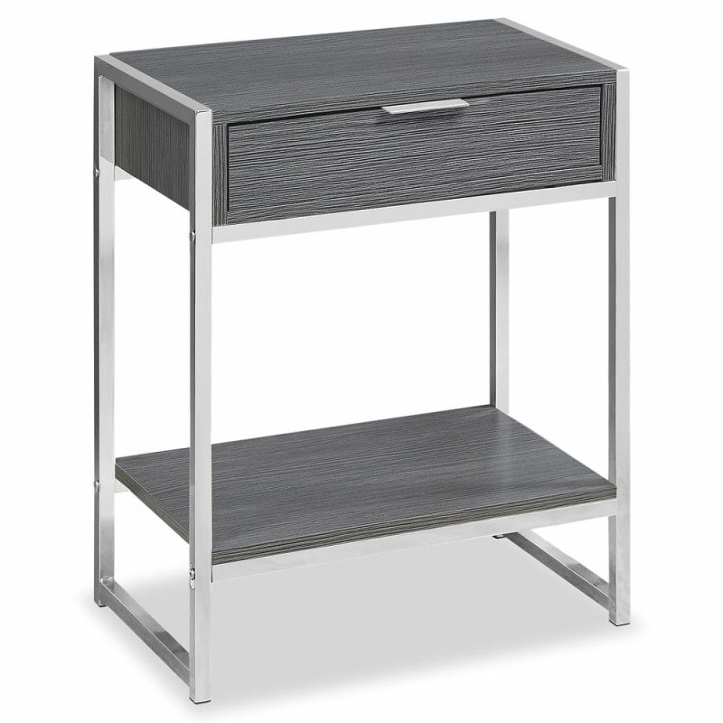 Alice 19.5″ Accent Table With Storage & Shelf – Grey With Chrome Accents End Tables