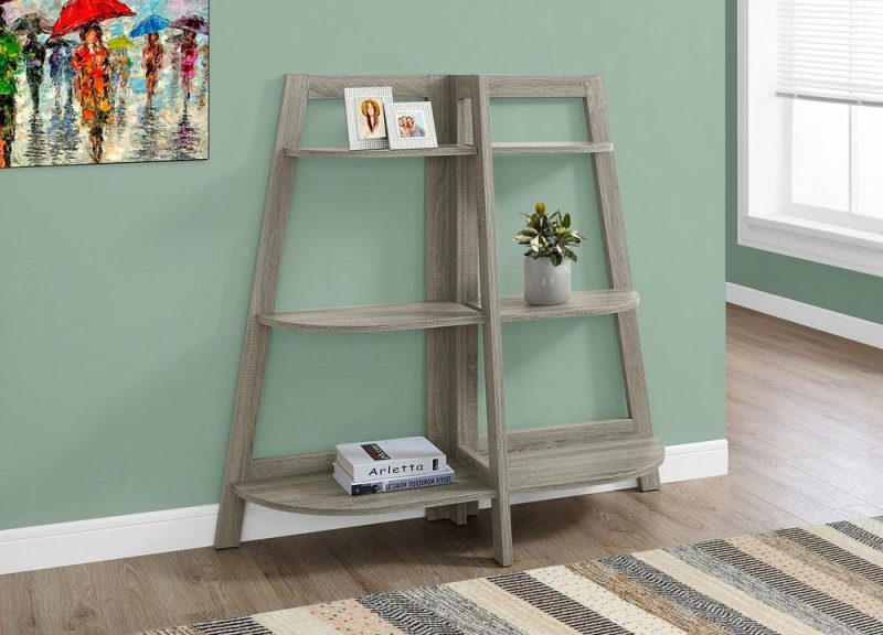 Aline 51″ Bookcase With 3 Open Shelves – Dark Taupe Bookcases