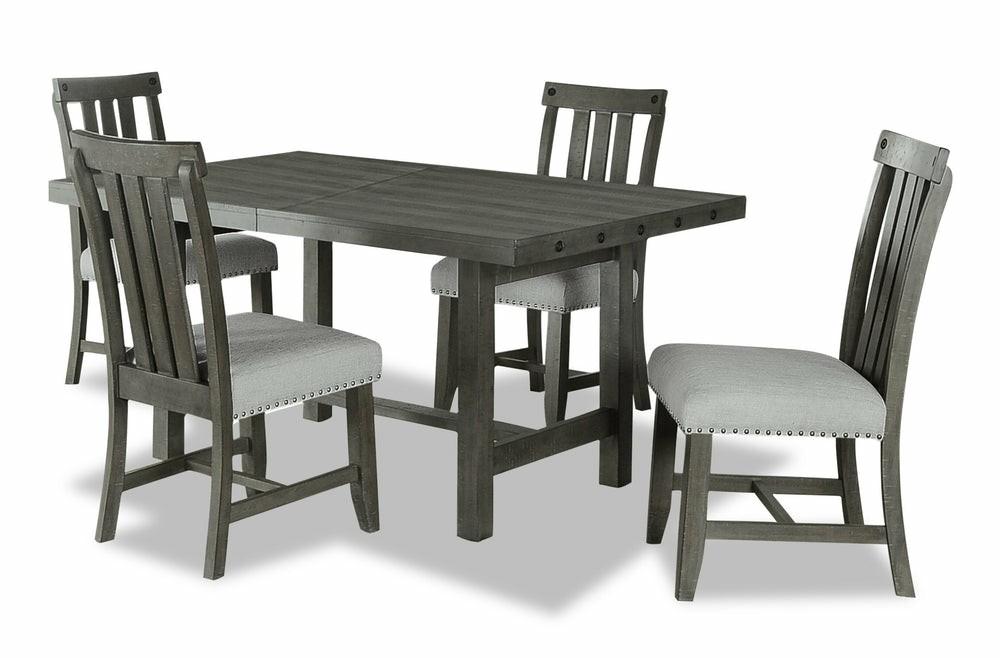 Alto 5Pc Dining Set With Table & 4 Chairs, 65-83″W Extension, Trestle Base – Grey Dining Room