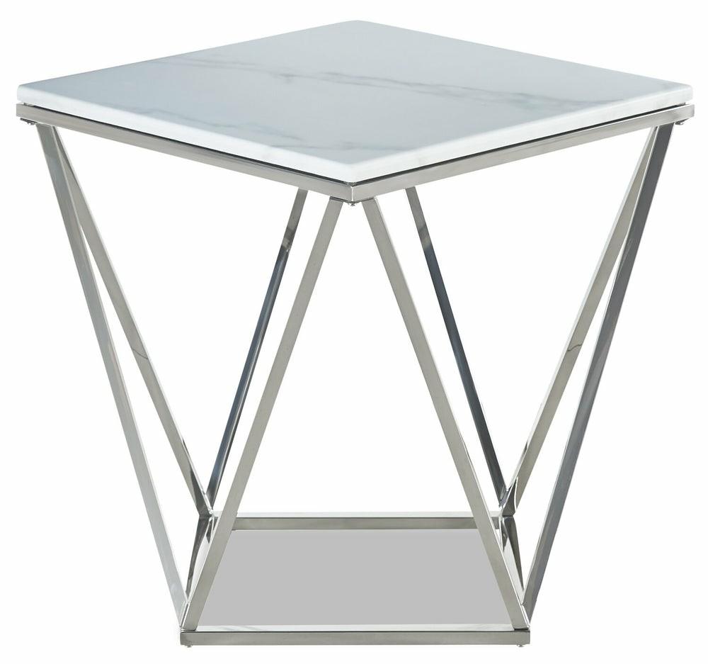 Amanda 21.5″ Modern Square End Table – White Marble Top With Chrome Metal Base End Tables