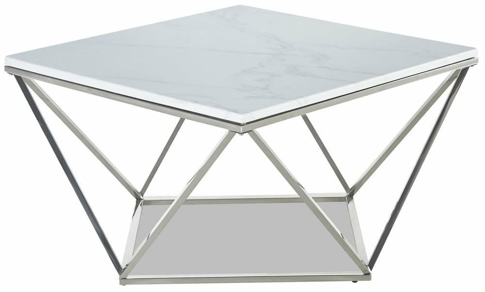 Amanda 31.5″ Modern Square Coffee Table – White Marble Top With Chrome Metal Base Furniture