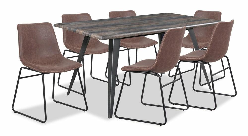 Amos 7Pc Dining Set With Table & 6 Chairs, Metal, 60″W – Brown Dining Room