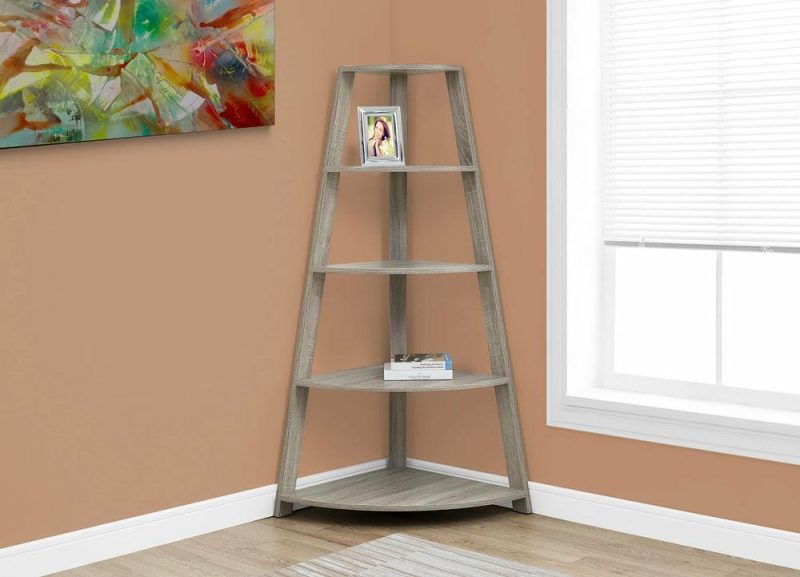 Ana 24″ Corner Bookcase With 4 Open Shelves – Dark Taupe Bookcases