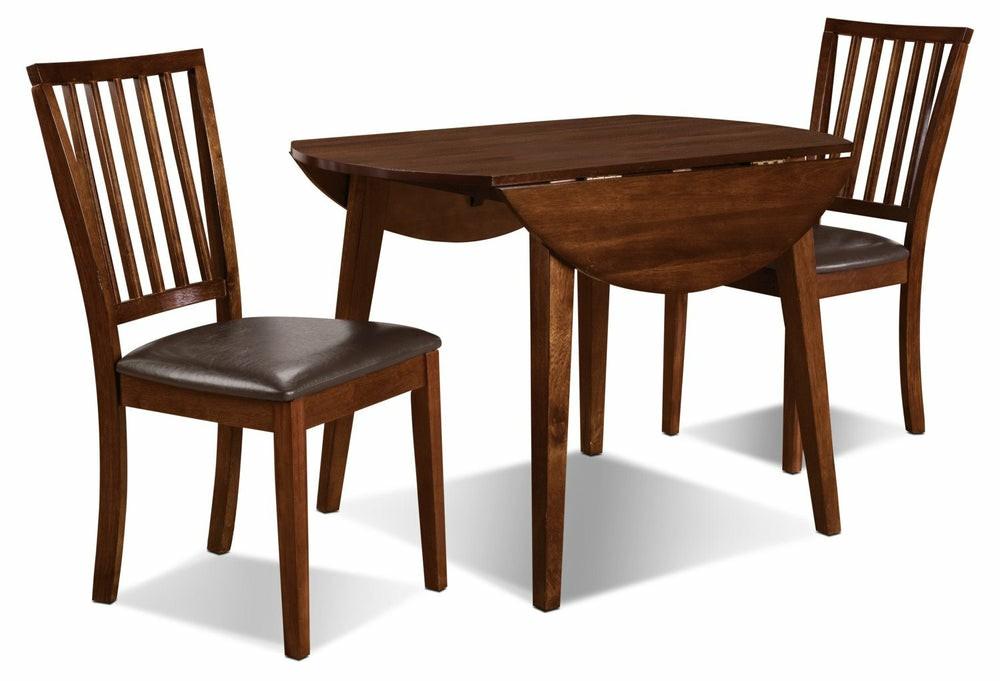 Andi 3Pc Drop-Leaf Dining Set With Table & 2 Chairs, 42″W Round – Brown Dining Room