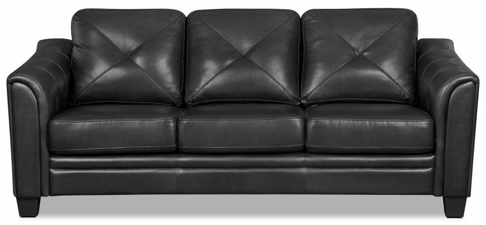 Andi 84″ Black Leather-Look Fabric Sofa With Sloped Arms And Tufted Back Cushions Furniture