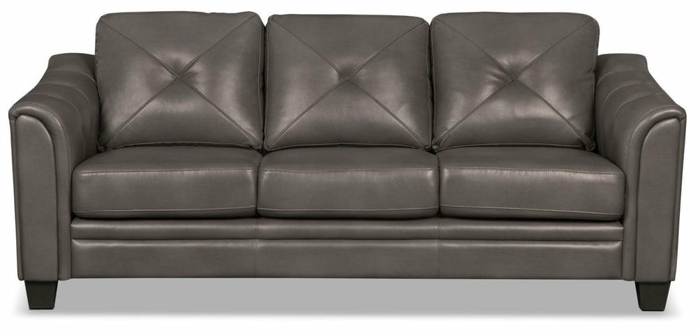 Andi 84″ Grey Leather-Look Fabric Sofa With Sloped Arms And Tufted Back Cushions Furniture