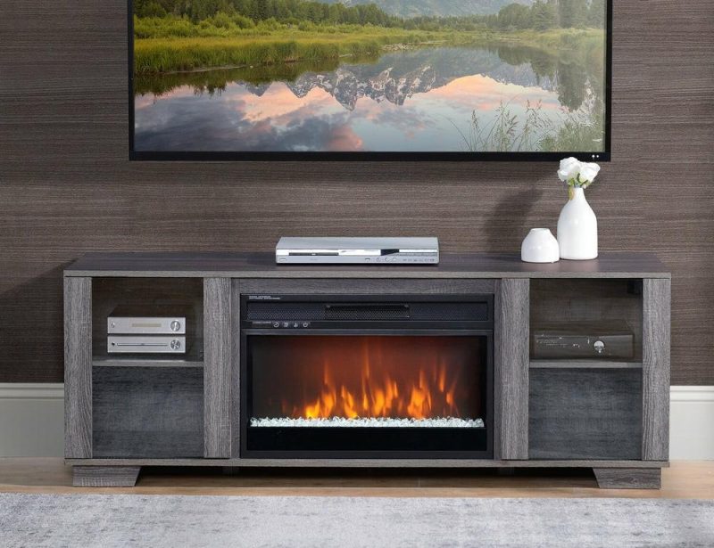 Antoni 62″ Modern Electric Fireplace Tv Stand With Storage And Cable Management For Tv’s Up To 70″- Grey Furniture