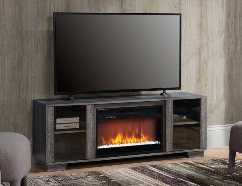 Antoni 62″ Modern Electric Fireplace Tv Stand With Storage And Cable Management For Tv’s Up To 70″- Grey Furniture