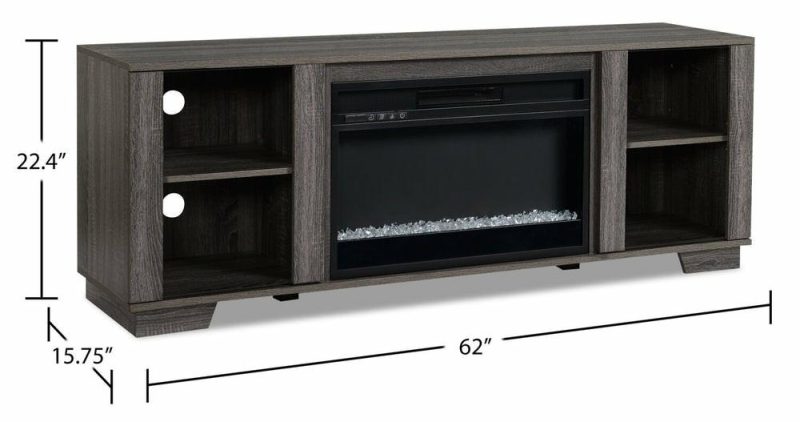 Antoni 62″ Modern Electric Fireplace Tv Stand With Storage And Cable Management For Tv’s Up To 70″- Grey Furniture