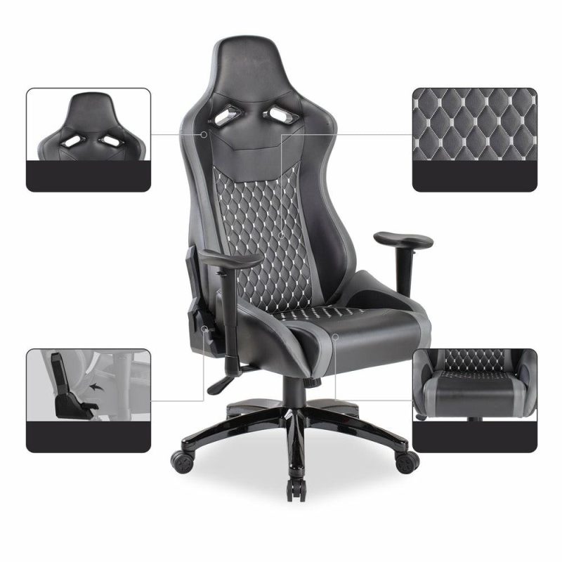 Apollo 28.3″ Premium Ergonomic Gaming Chair With Lumbar Support- Black Faux Leather Furniture