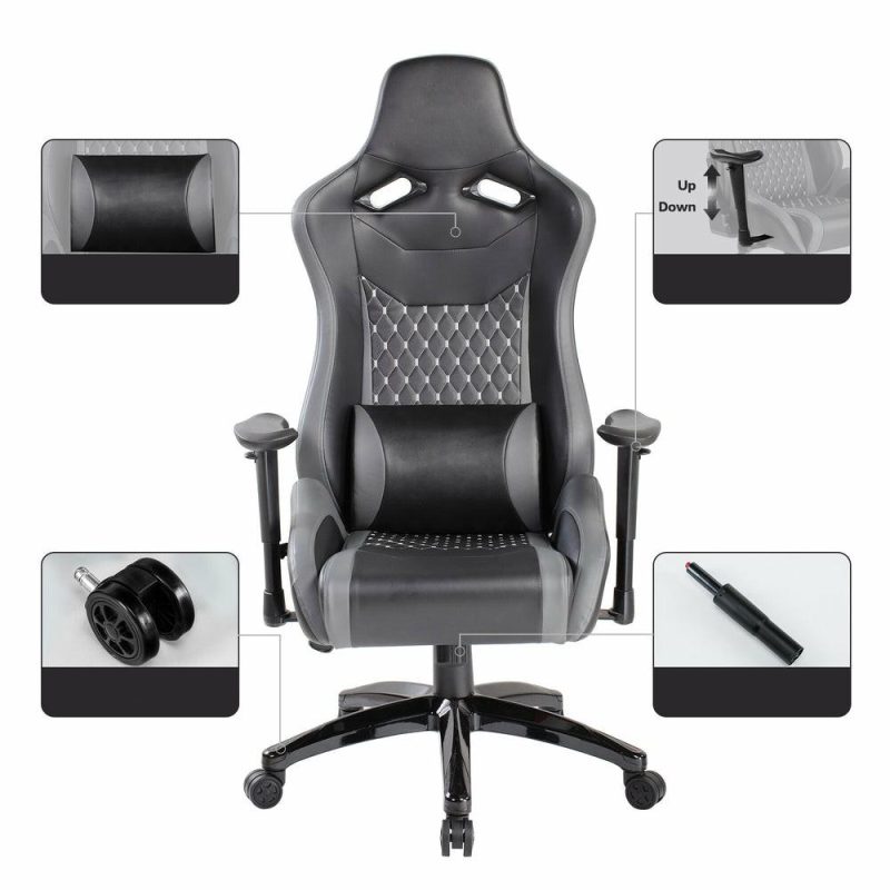 Apollo 28.3″ Premium Ergonomic Gaming Chair With Lumbar Support- Black Faux Leather Furniture